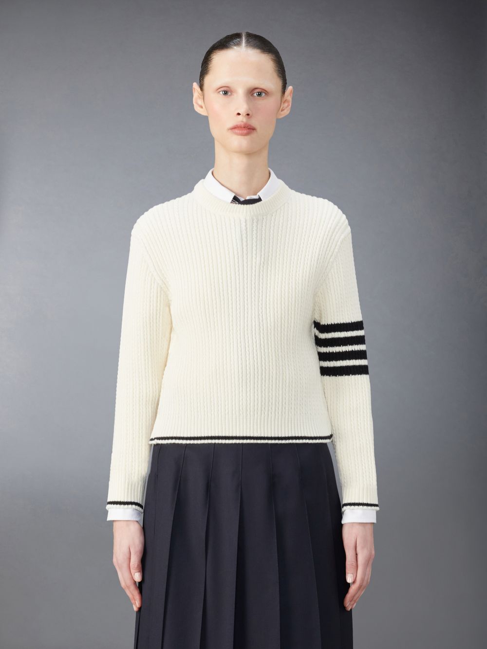 Thom Browne Merino Wool 4-Bar Cropped Cable Pullover Damen Weiß | KFA16A18942