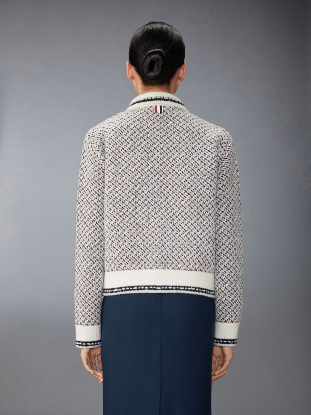 Thom Browne Merino Wool Boucle and Mohair Tweed Jacquard Polo Collar Bomber Jacken Damen Weiß | UVL84H48980