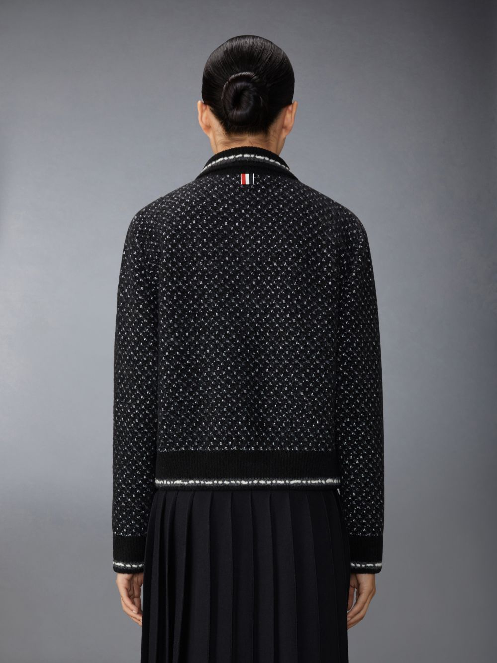 Thom Browne Merino Wool Boucle and Mohair Tweed Jacquard Polo Collar Bomber Jacken Damen Schwarz | BGC92F37532
