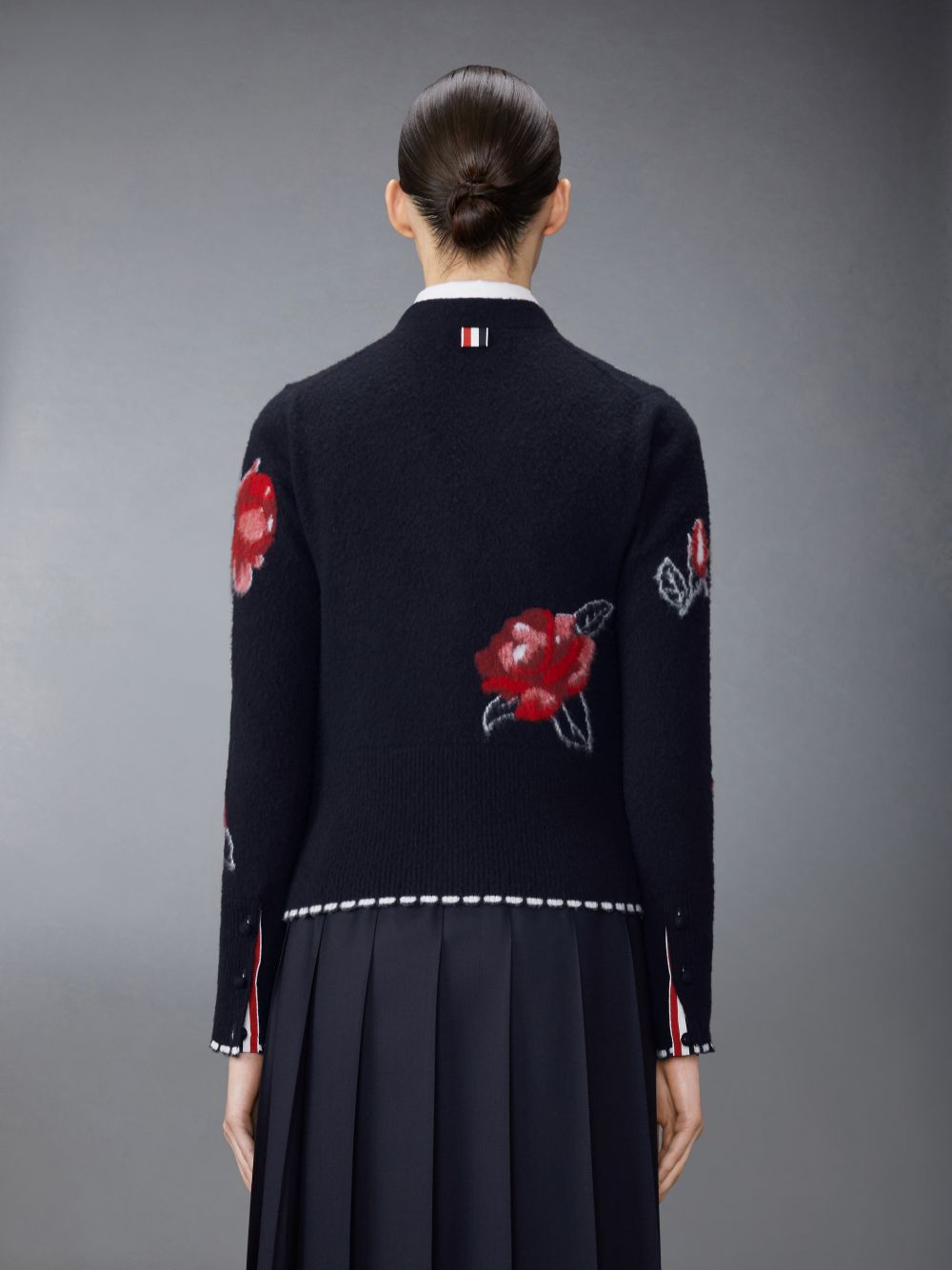 Thom Browne Merino Wool Brushed Rose Strickjacke Damen Blau | JCU64Y42512