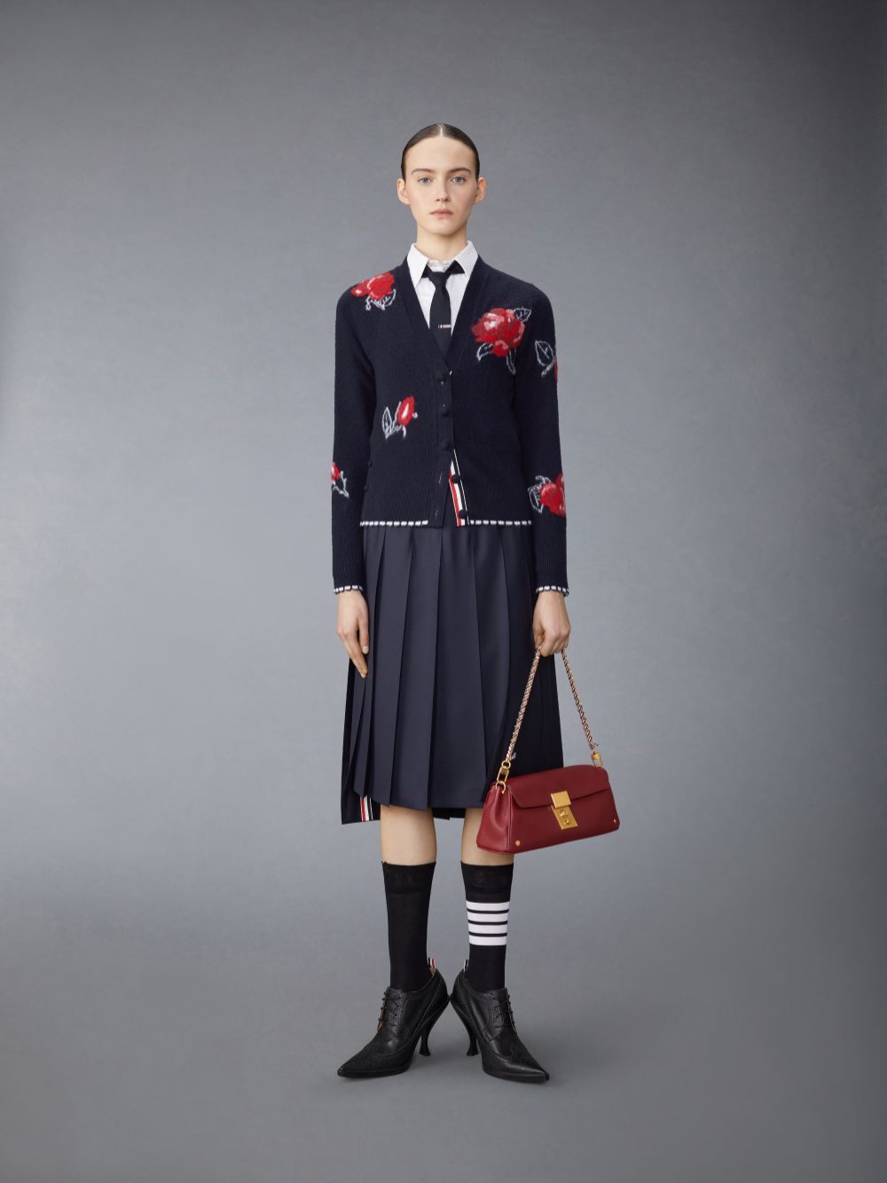 Thom Browne Merino Wool Brushed Rose Strickjacke Damen Blau | JCU64Y42512