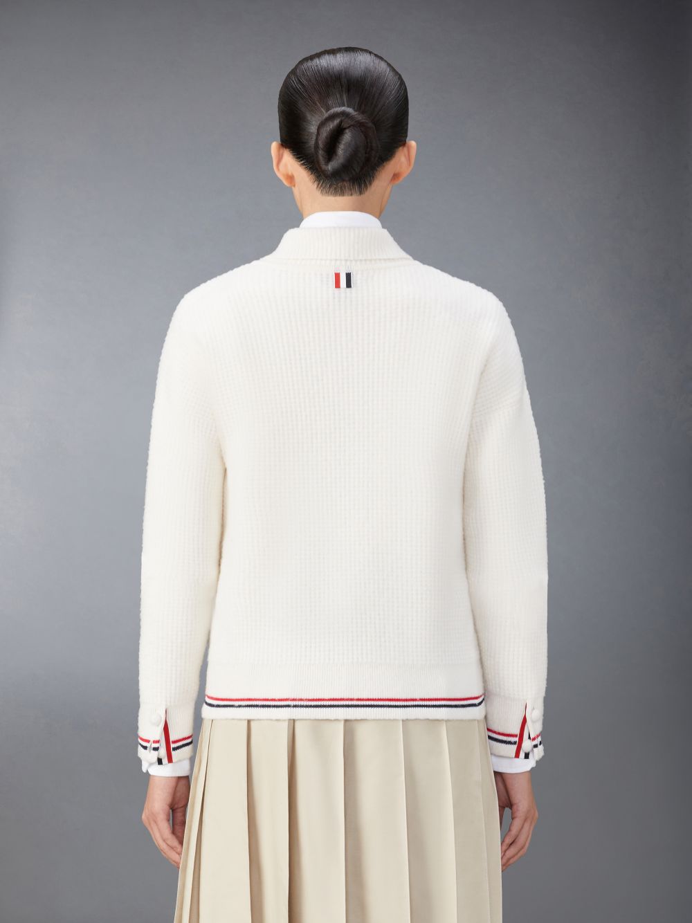 Thom Browne Merino Wool Brushed Tuck Stitch Polo Strickjacke Damen Weiß | UCH73A25801