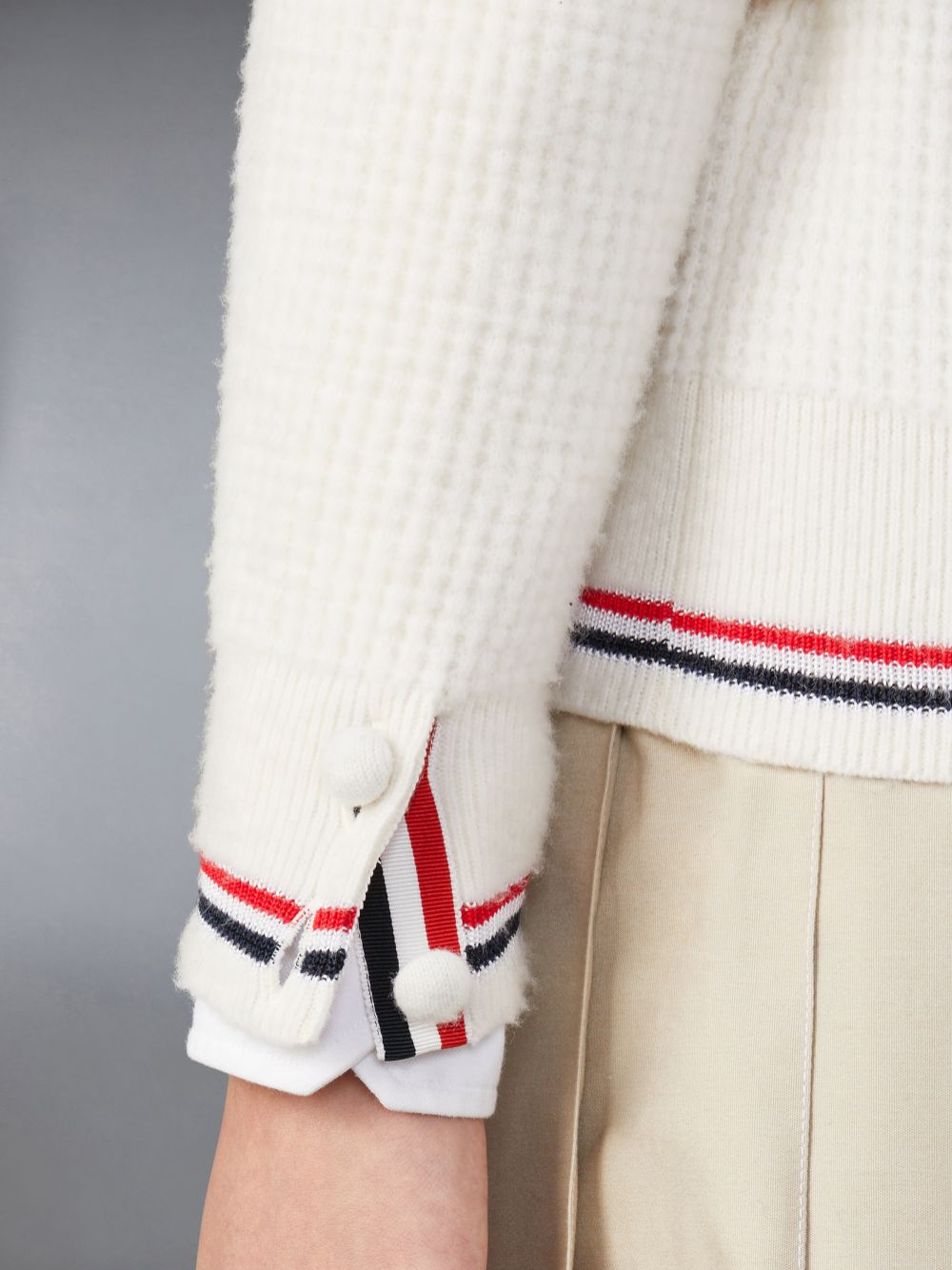 Thom Browne Merino Wool Brushed Tuck Stitch Polo Strickjacke Damen Weiß | UCH73A25801