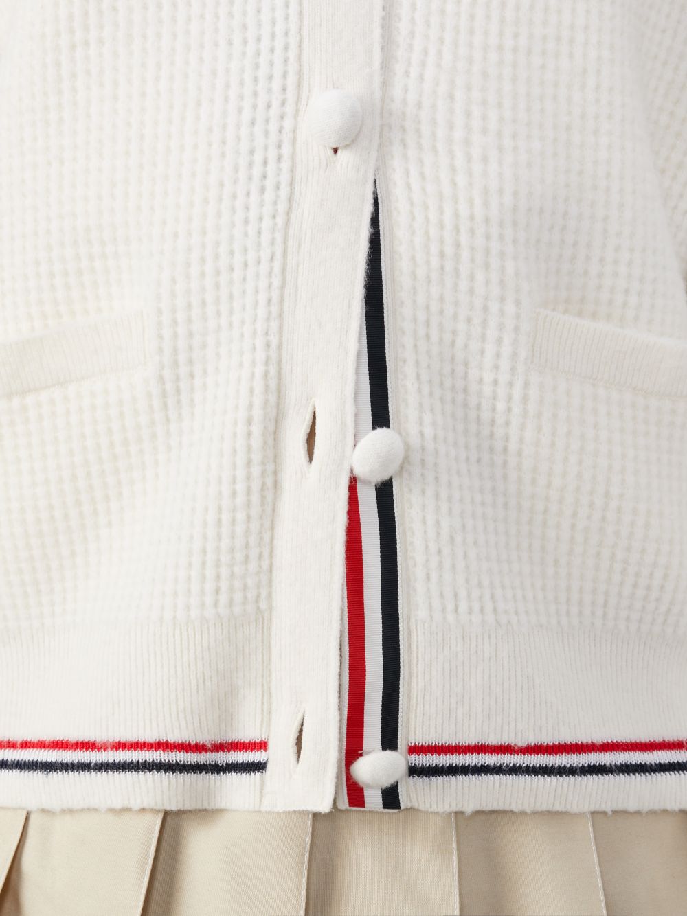 Thom Browne Merino Wool Brushed Tuck Stitch Polo Strickjacke Damen Weiß | UCH73A25801