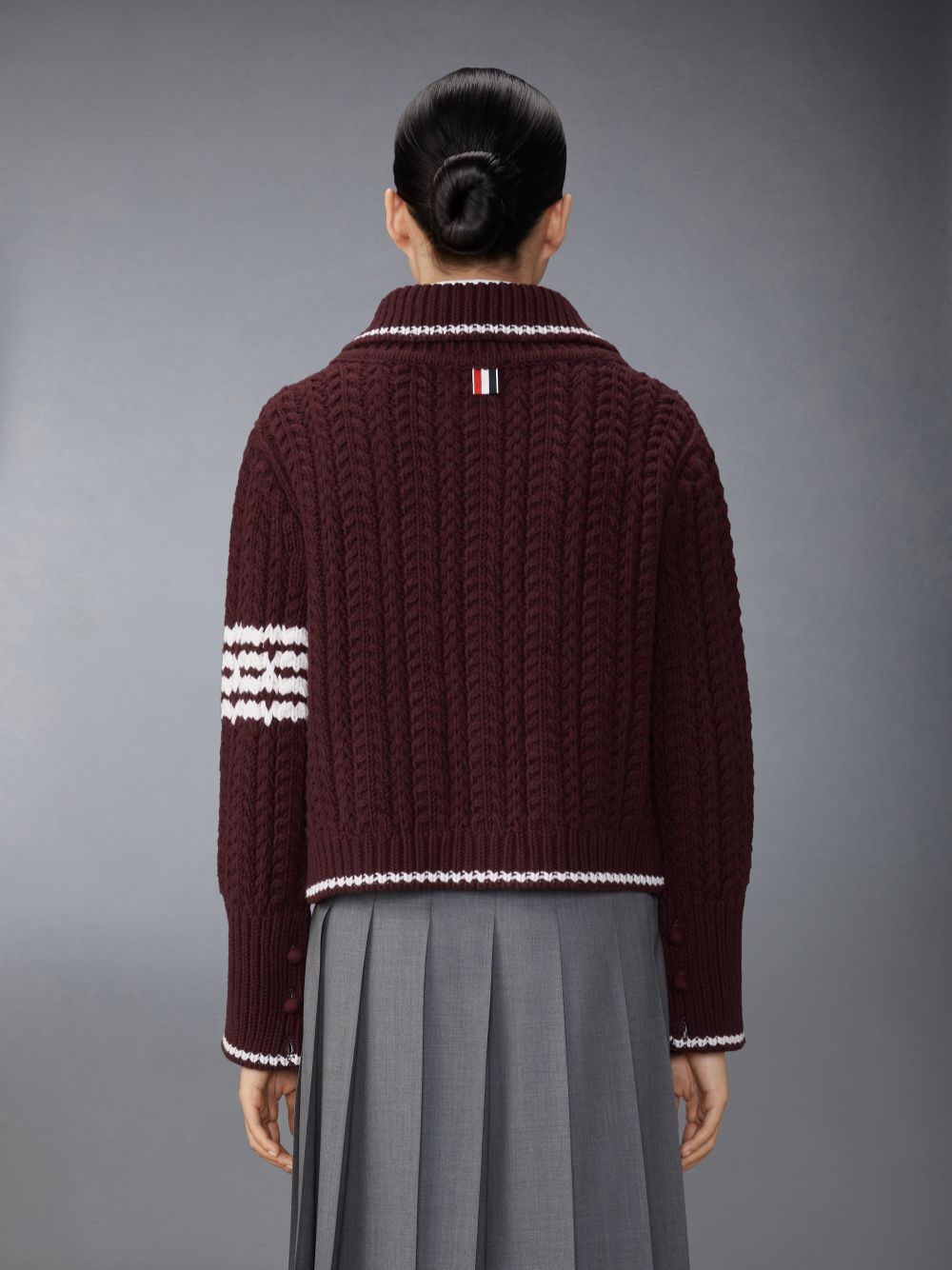 Thom Browne Merino Wool Chunky Links Stitch 4-Bar Polo Cardigan Jacken Damen Rot | OVB31B06109