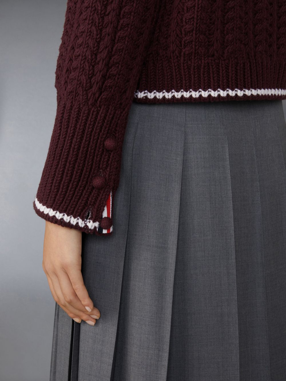 Thom Browne Merino Wool Chunky Links Stitch 4-Bar Polo Cardigan Jacken Damen Rot | OVB31B06109