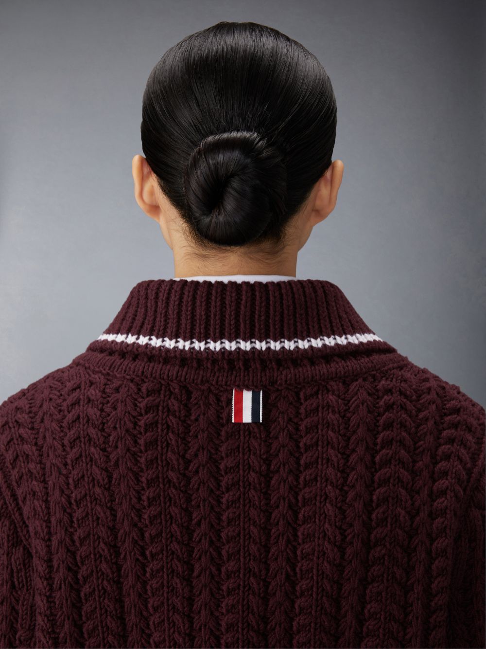 Thom Browne Merino Wool Chunky Links Stitch 4-Bar Polo Cardigan Jacken Damen Rot | OVB31B06109