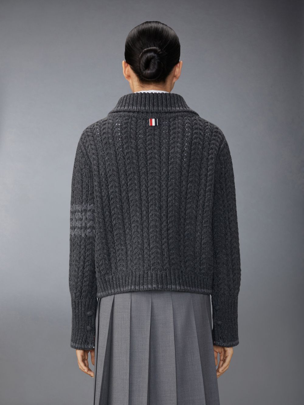 Thom Browne Merino Wool Chunky Links Stitch 4-Bar Polo Cardigan Jacken Damen Grau | UJR64I38210