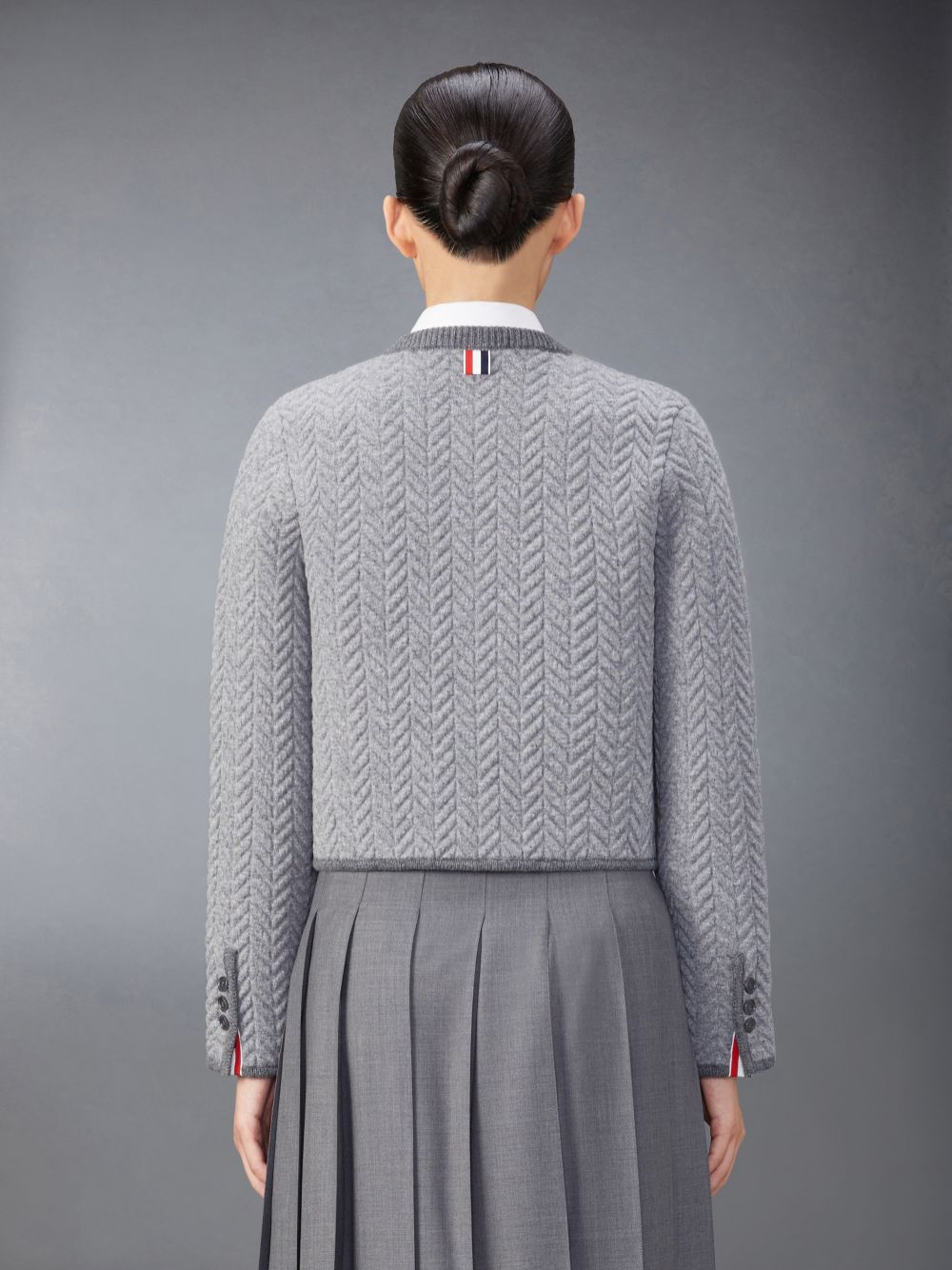 Thom Browne Merino Wool Herringbone Quilted Cropped Cardigan Jacken Damen Grau | CJX80Y54081
