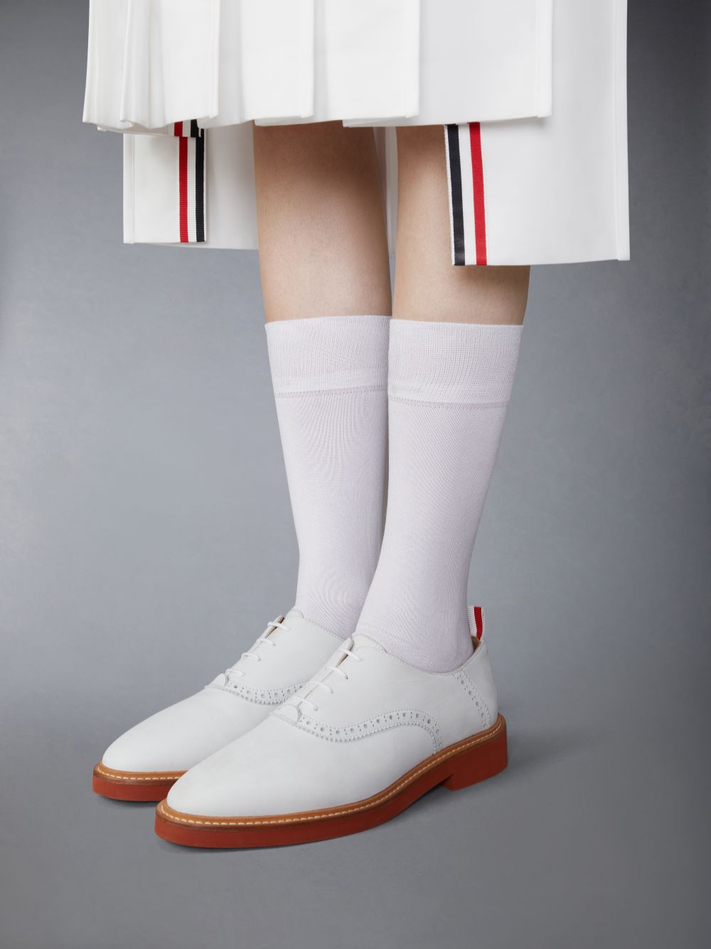 Thom Browne Nubuck Micro Sole Saddle Oxford Schuhe Damen Weiß | GAE68B34597