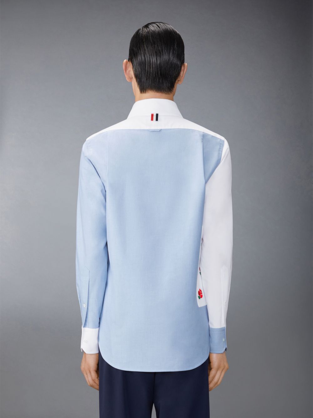 Thom Browne Oxford Rose and Raven Patch Hemd Herren Blau | NNL83T99676