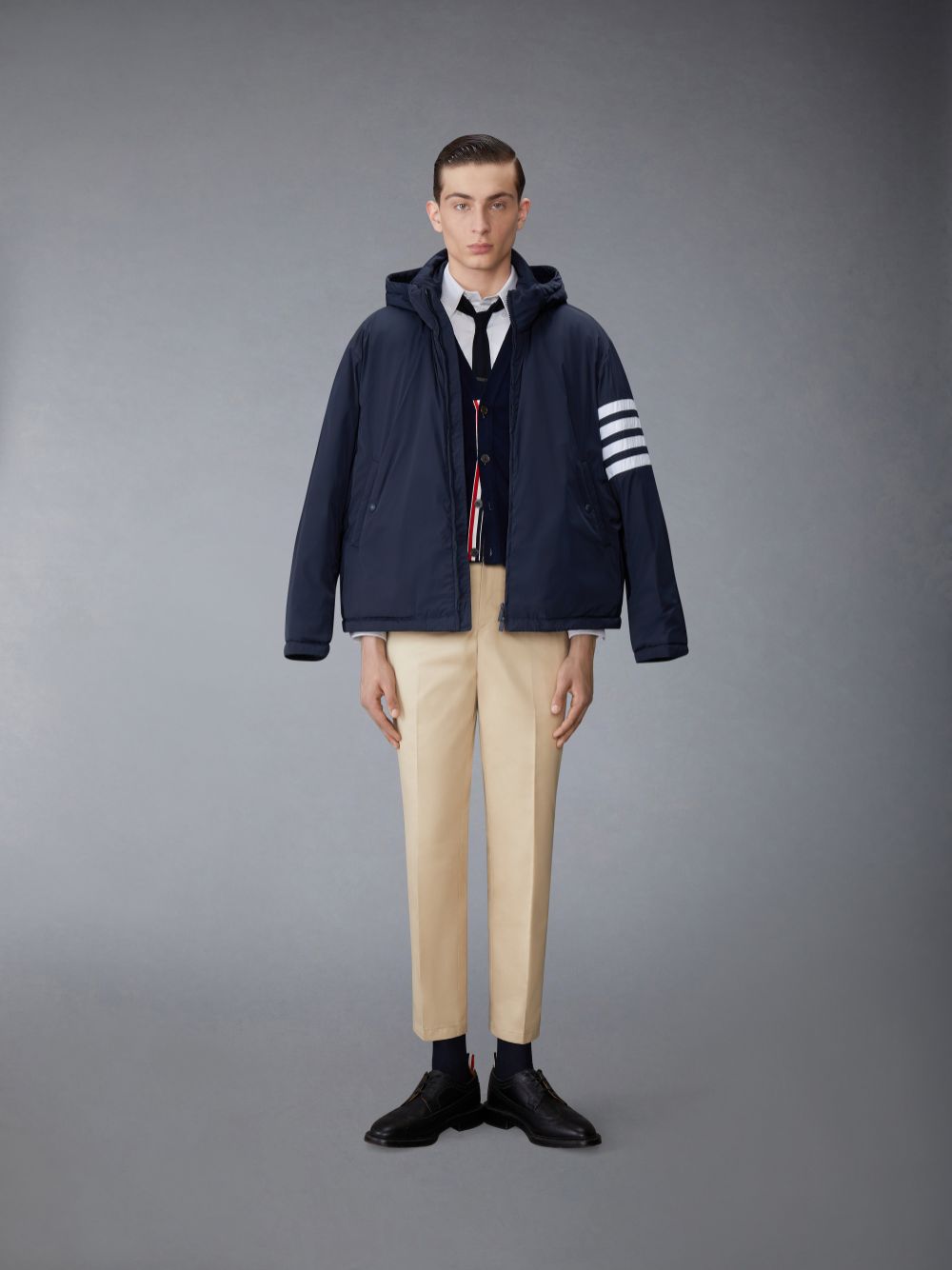Thom Browne POLY TWILL 4-BAR DOWN FILL ZIP UP HOODED Jacken Herren Blau | CIU47A49342