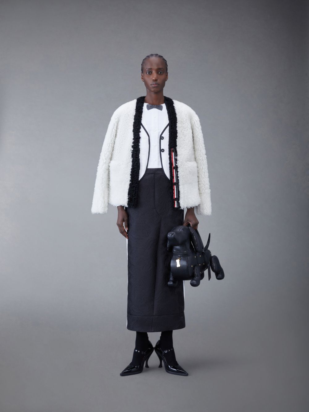 Thom Browne Paisley Scuba Trompe L'oeil Classic Tuxedo Kleid Damen Weiß | BET02O86739