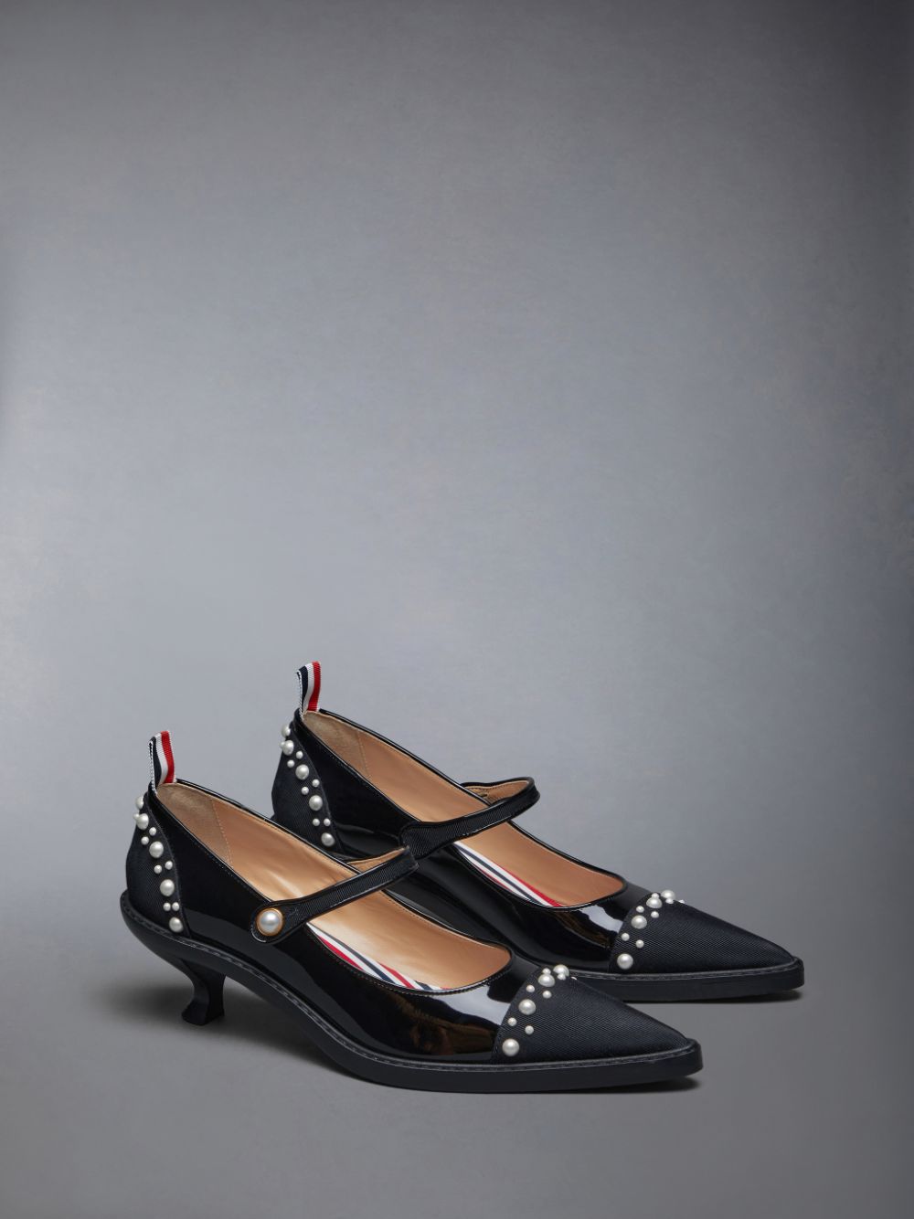 Thom Browne Pearled Patent John Brogue Schuhe Damen Schwarz | DKJ59C42693