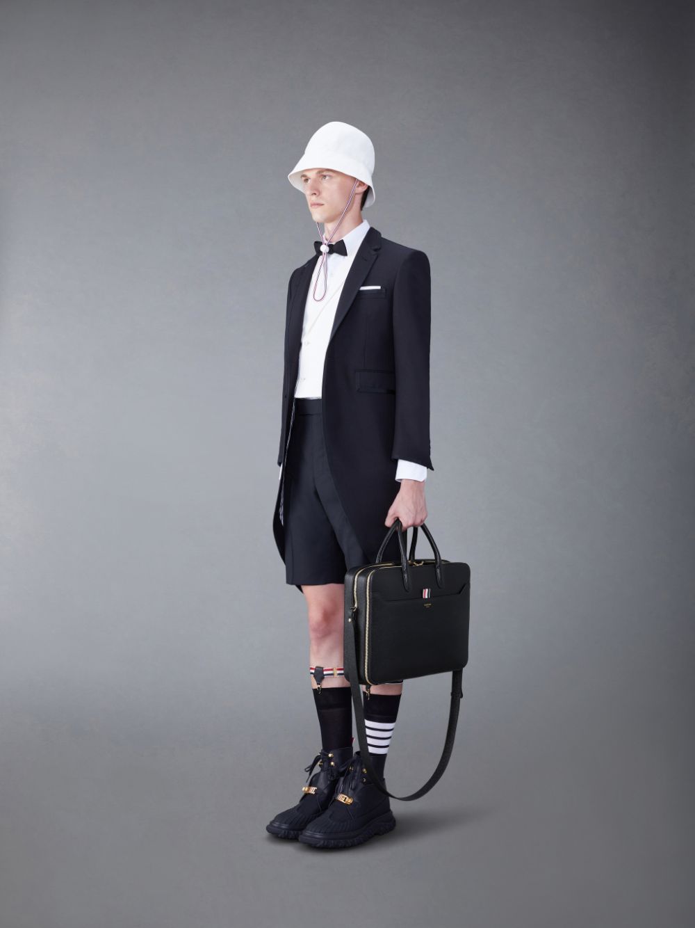 Thom Browne Pebble Grain Double Compartment Geschäftstaschen Damen Schwarz | MIX84J41689