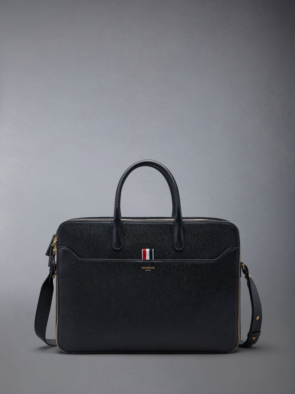 Thom Browne Pebble Grain Double Compartment Geschäftstaschen Damen Schwarz | MIX84J41689