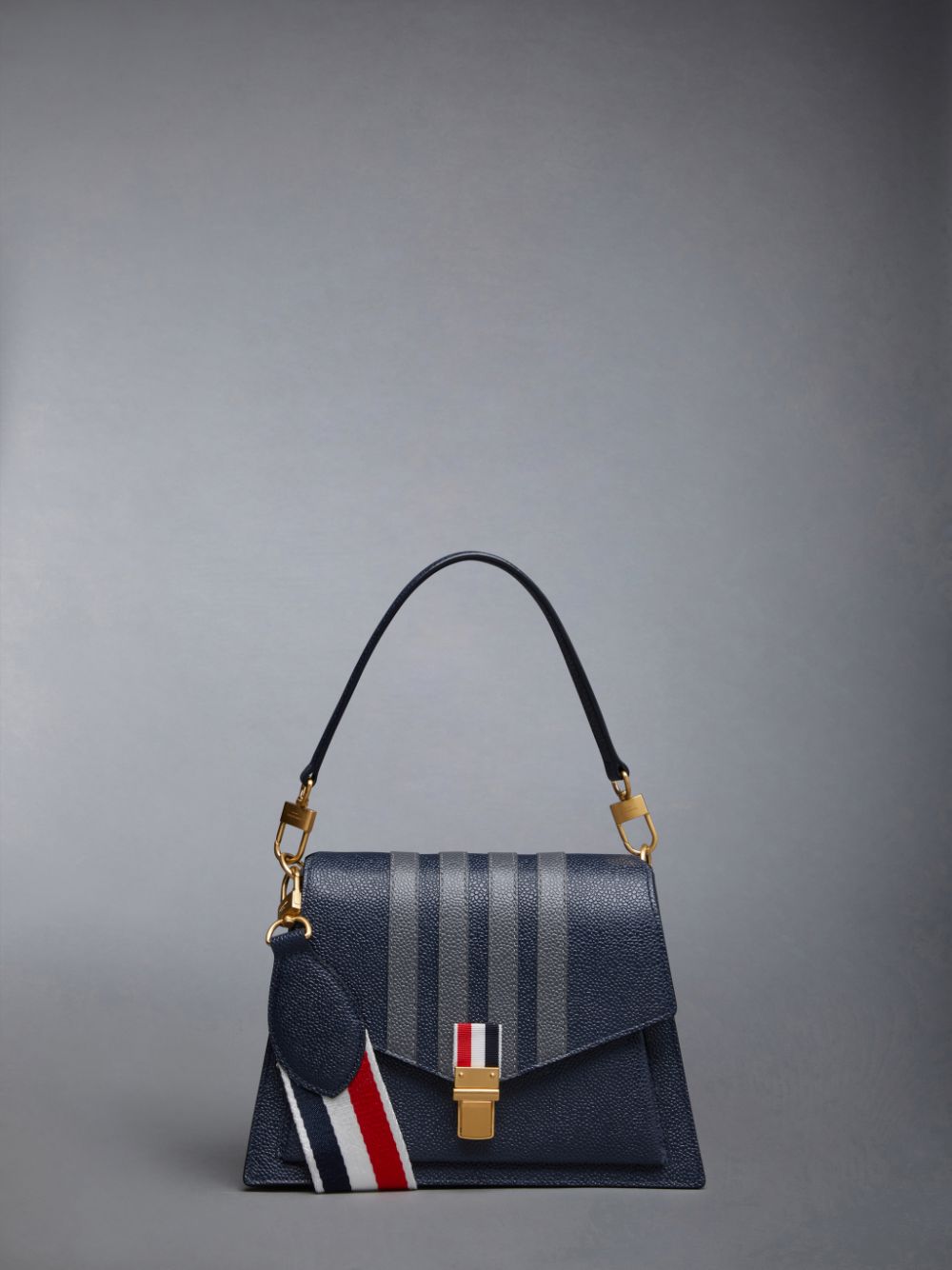 Thom Browne Pebble Grain Leather 4-Bar Trapeze Unterarmtasche-Taschen Damen Blau | XDU27D61013