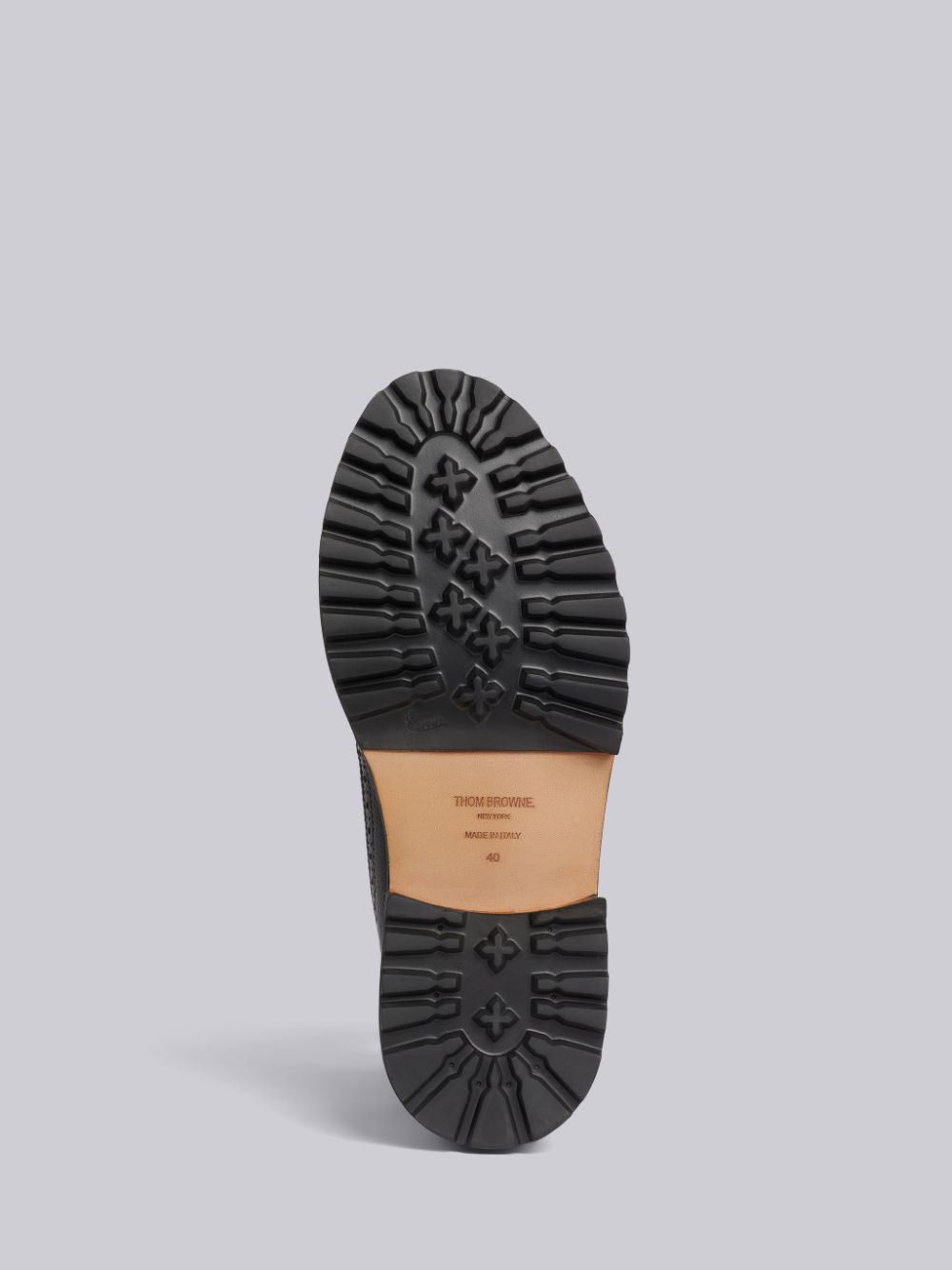 Thom Browne Pebble Grain Leather Rubber Hiking Sole Stripe Micro Insert Lace-Up Longwing Stiefel Damen Schwarz | LJC92F07870