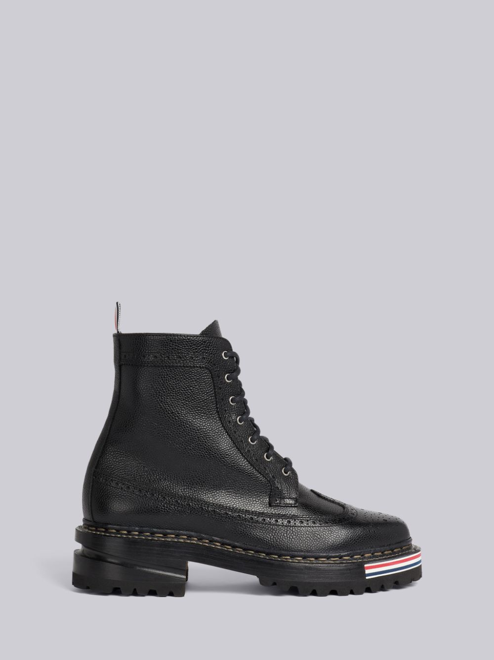 Thom Browne Pebble Grain Leather Rubber Hiking Sole Stripe Micro Insert Lace-Up Longwing Stiefel Damen Schwarz | LJC92F07870