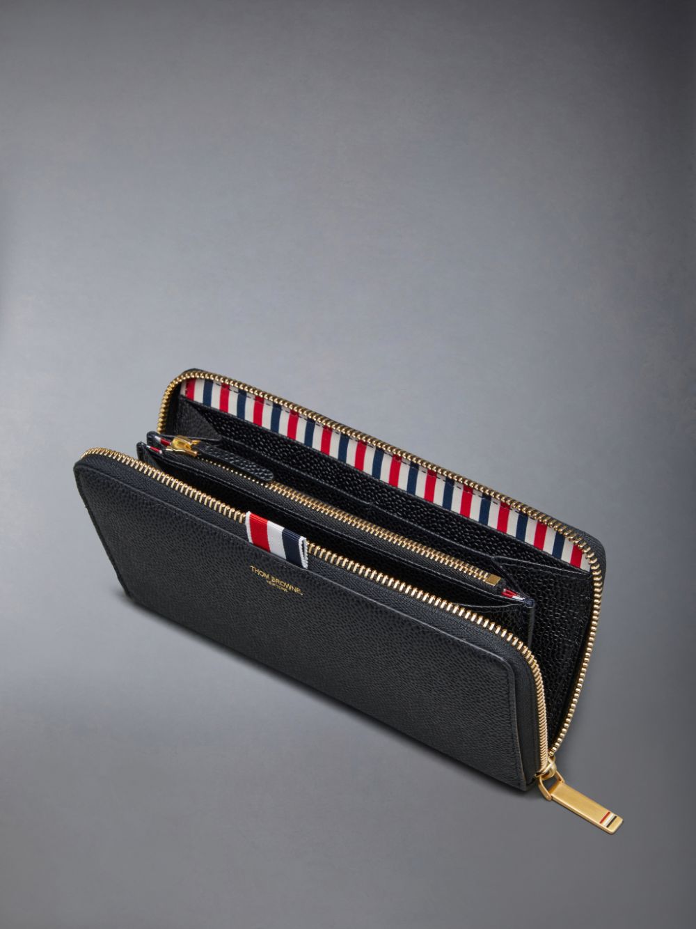 Thom Browne Pebble Grain Leather Slim Long Ziparound Purse Geldbörse Herren Schwarz | WMX60P95503