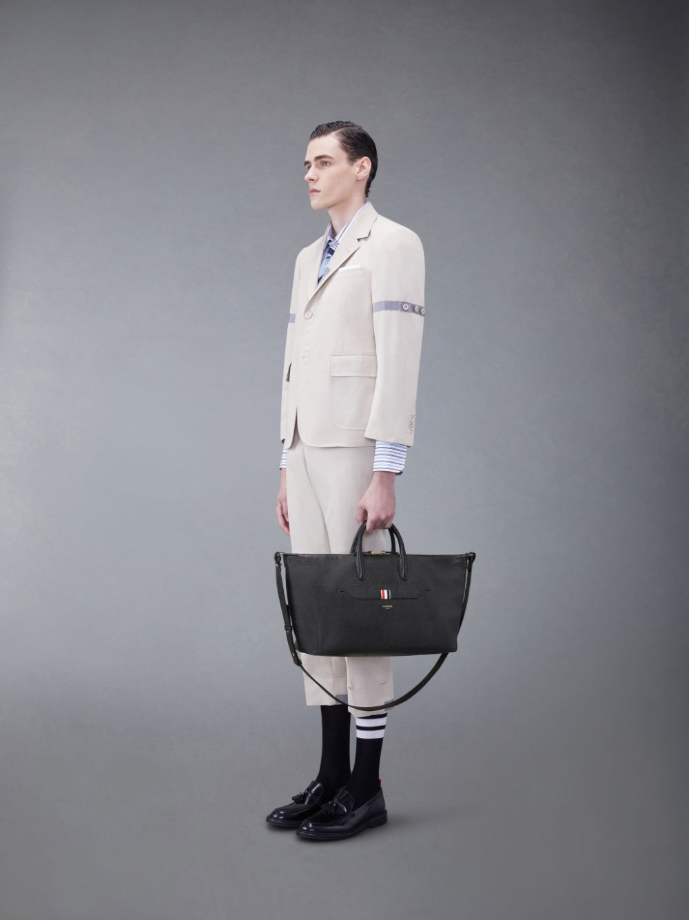 Thom Browne Pebble Grain Medium Duffle Tasche Herren Schwarz | XWN37E44996