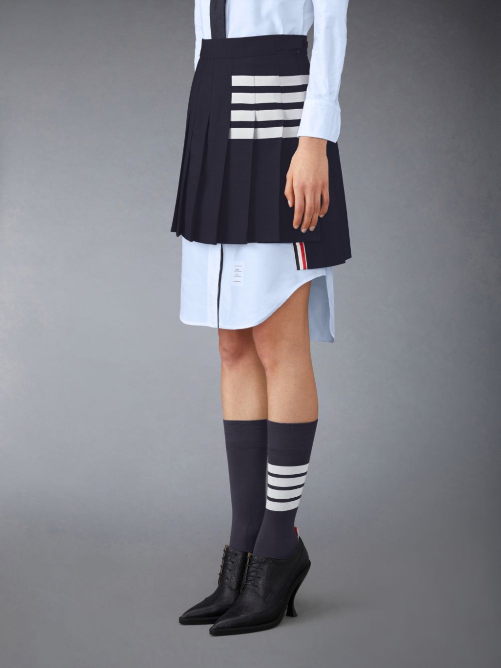 Thom Browne Plain Weave 4-Bar Pleated Mini Röcke Damen Blau | CQM90Z23704