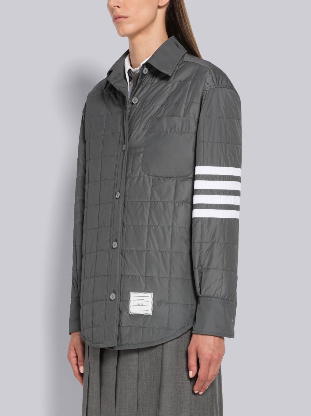 Thom Browne Poly Twill Quilted Tech Down 4-Bar Shirt Jacken Damen Grau | NRK70L29335