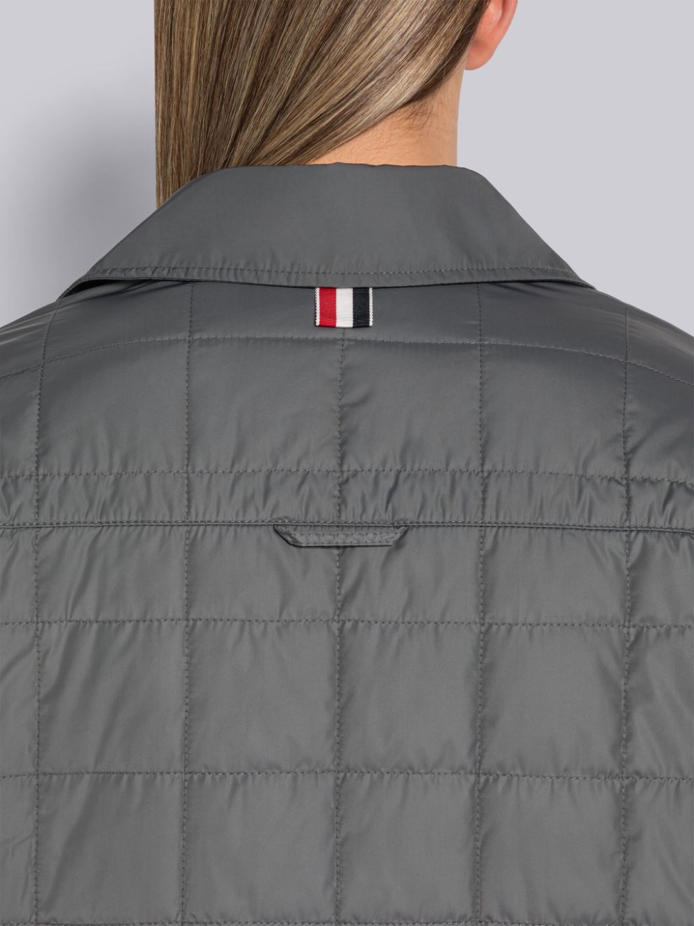 Thom Browne Poly Twill Quilted Tech Down 4-Bar Shirt Jacken Damen Grau | NRK70L29335