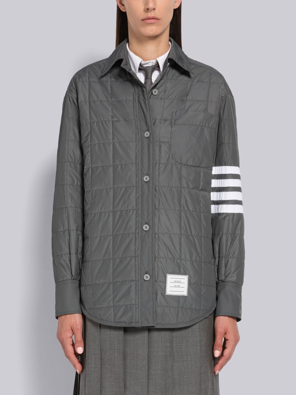 Thom Browne Poly Twill Quilted Tech Down 4-Bar Shirt Jacken Damen Grau | NRK70L29335