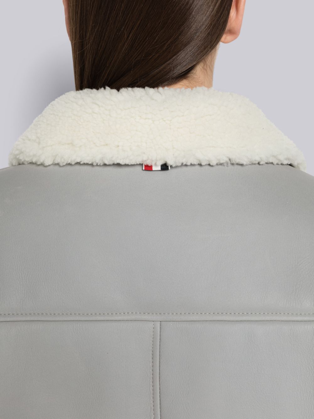 Thom Browne Reversed Shearling 4-Bar Round Collar Jacken Damen Grau | JWV07X40294