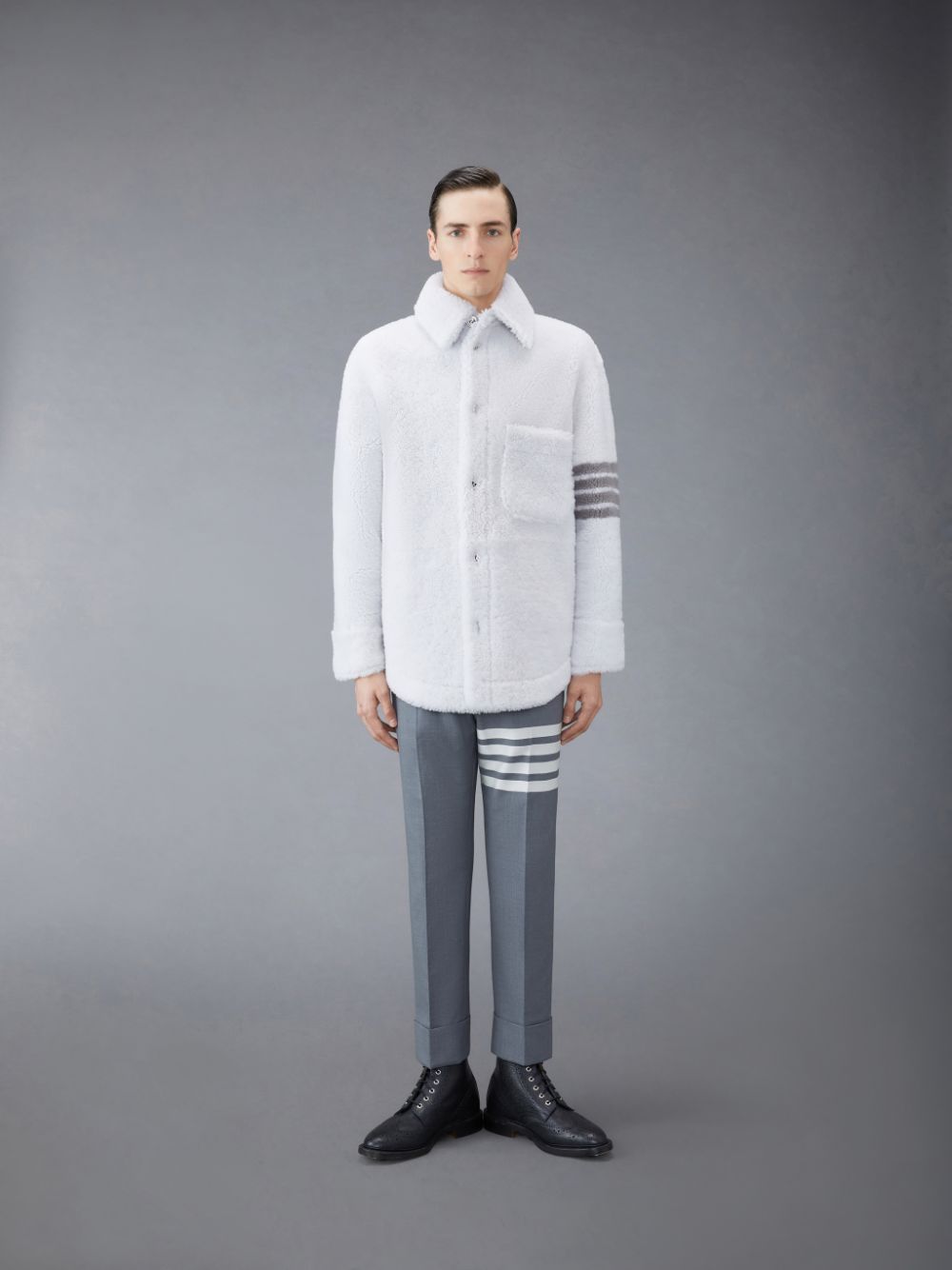 Thom Browne Shearling 4-Bar Oversized Shirt Jacken Herren Weiß | NTY13E14366