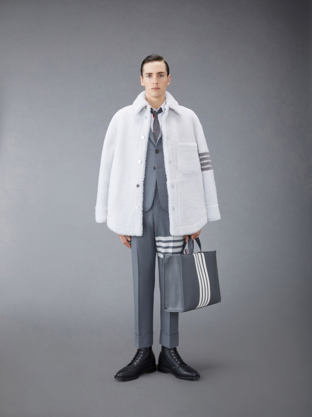 Thom Browne Shearling 4-Bar Oversized Shirt Jacken Herren Weiß | NTY13E14366