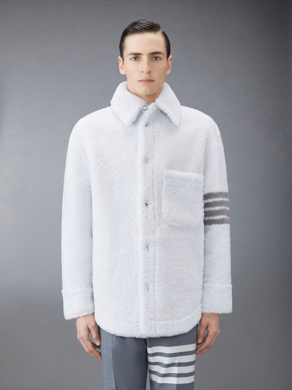 Thom Browne Shearling 4-Bar Oversized Shirt Jacken Herren Weiß | NTY13E14366