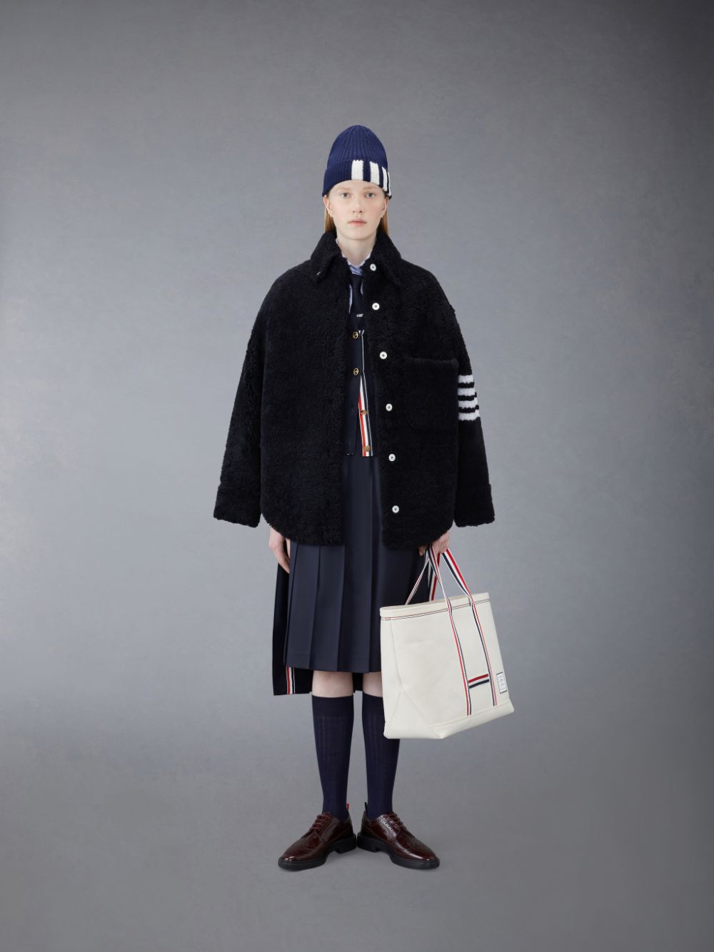 Thom Browne Shearling 4-Bar Supersized Shirt Jacken Damen Blau | KEG85X37035