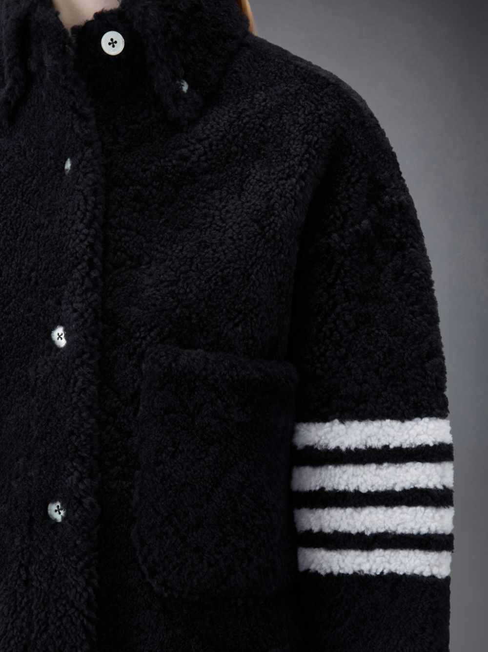Thom Browne Shearling 4-Bar Supersized Shirt Jacken Damen Blau | KEG85X37035