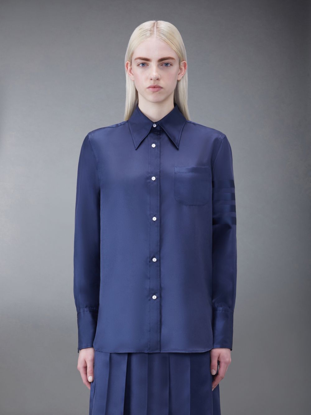 Thom Browne Silk Twill 4-Bar Oversized Hemd Damen Blau | CLG59Y11530