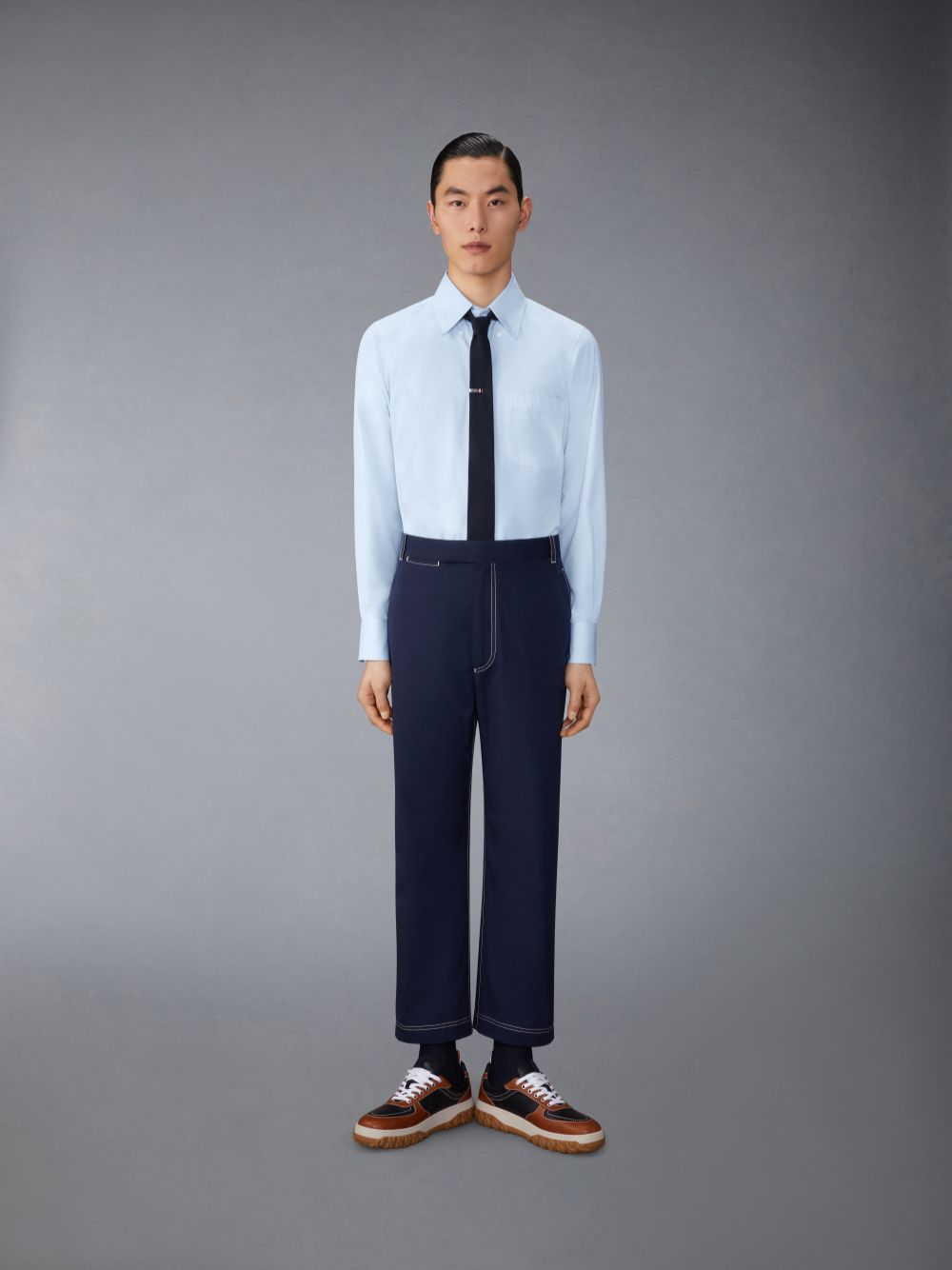 Thom Browne Solid Poplin Twin Needle Contrast Topstitching Hemd Herren Blau | IVG73N85460