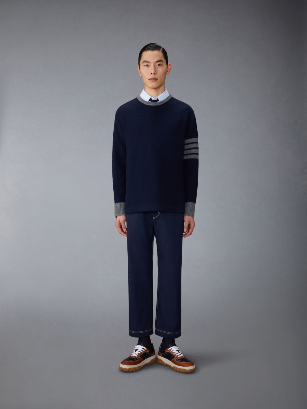 Thom Browne Solid Poplin Twin Needle Contrast Topstitching Hemd Herren Blau | IVG73N85460