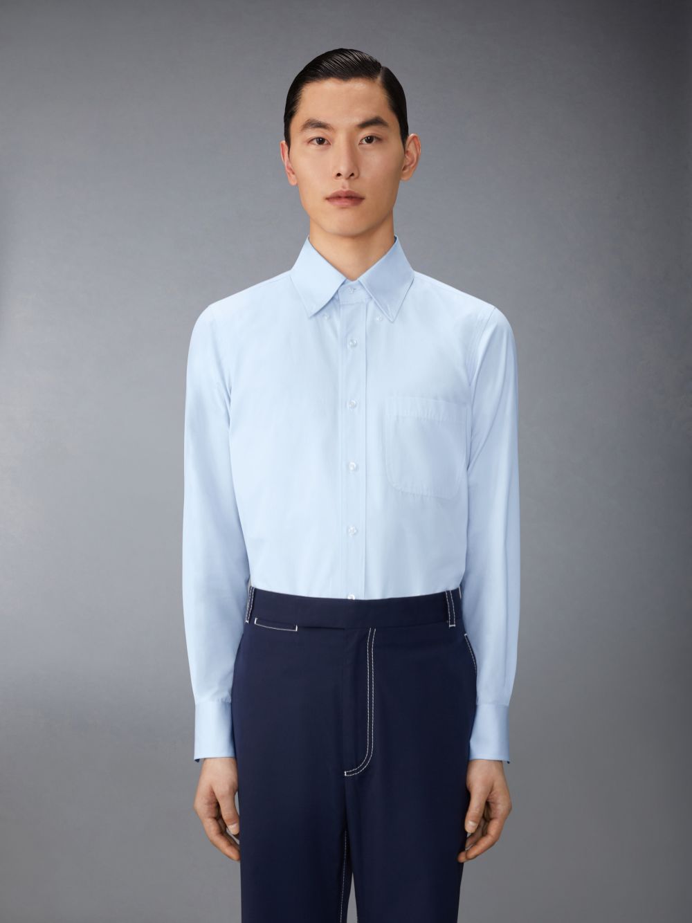 Thom Browne Solid Poplin Twin Needle Contrast Topstitching Hemd Herren Blau | IVG73N85460