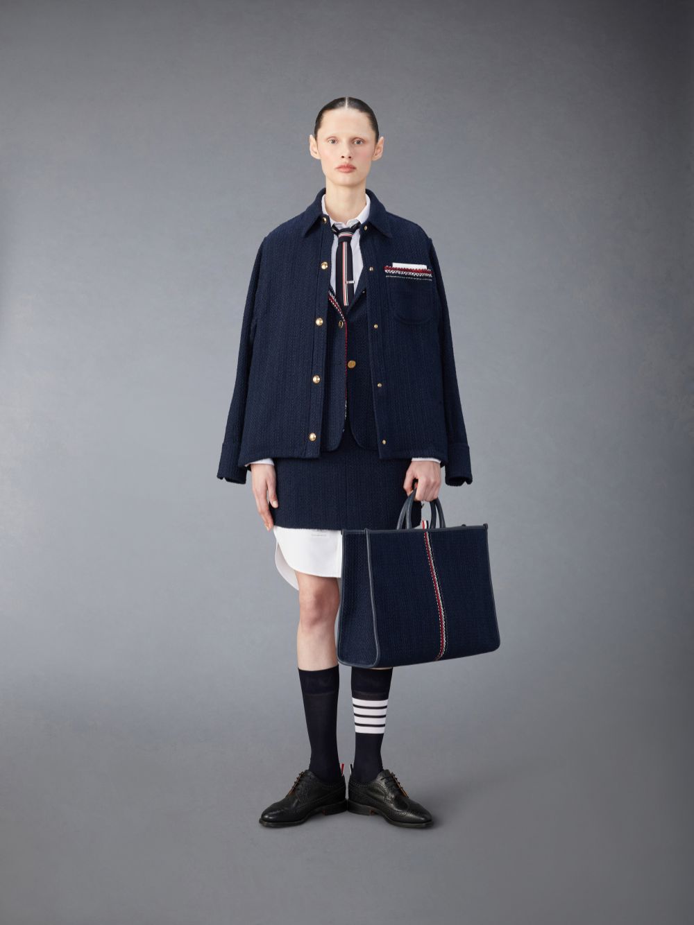 Thom Browne Solid Tweed Shirt Jacken Damen Blau | MPJ27I67819