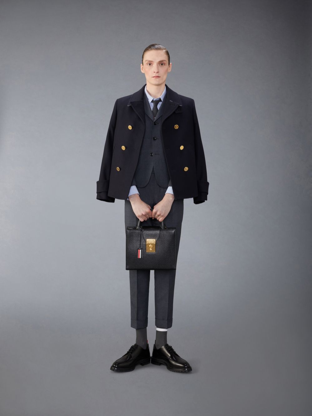 Thom Browne Spring Weight Melton Wool Peacoat Mäntel Herren Blau | BXQ05E66501