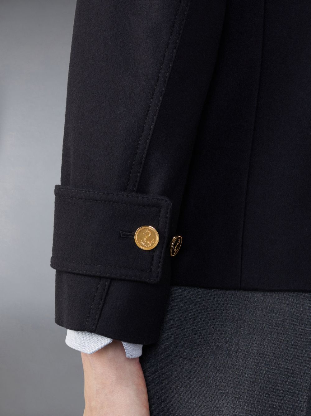 Thom Browne Spring Weight Melton Wool Peacoat Mäntel Herren Blau | BXQ05E66501