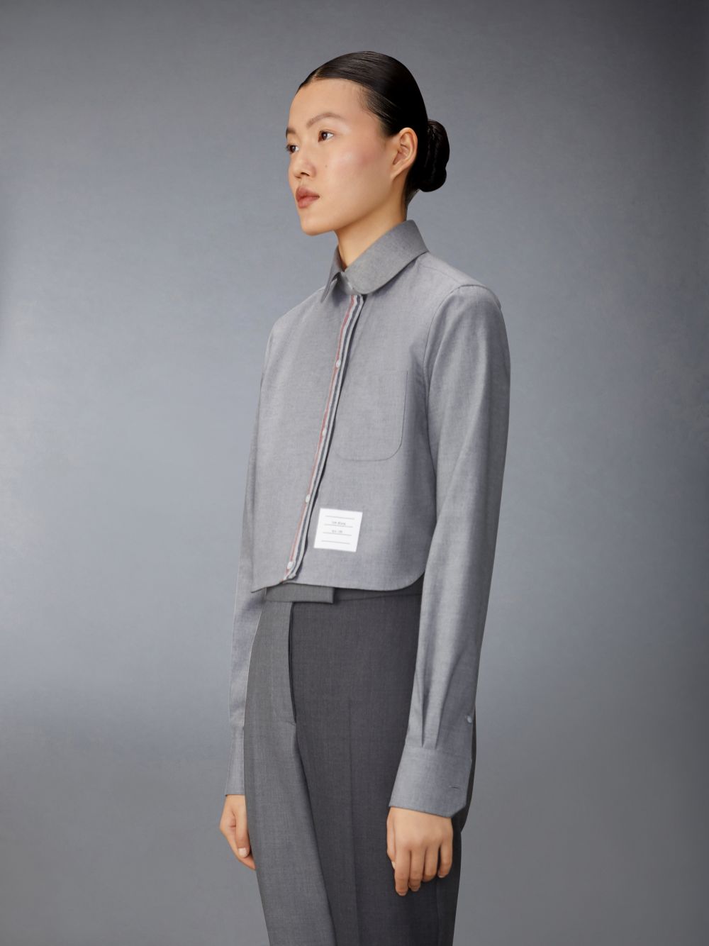 Thom Browne Stripe Cotton Flannel Classic Cropped Round Collar Hemd Damen Grau | RKC07Y25084
