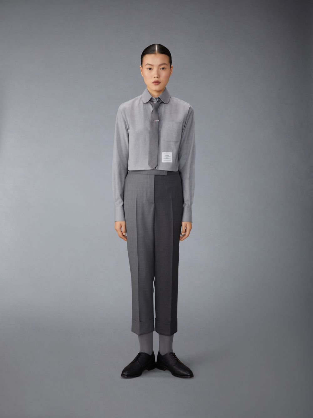 Thom Browne Stripe Cotton Flannel Classic Cropped Round Collar Hemd Damen Grau | RKC07Y25084