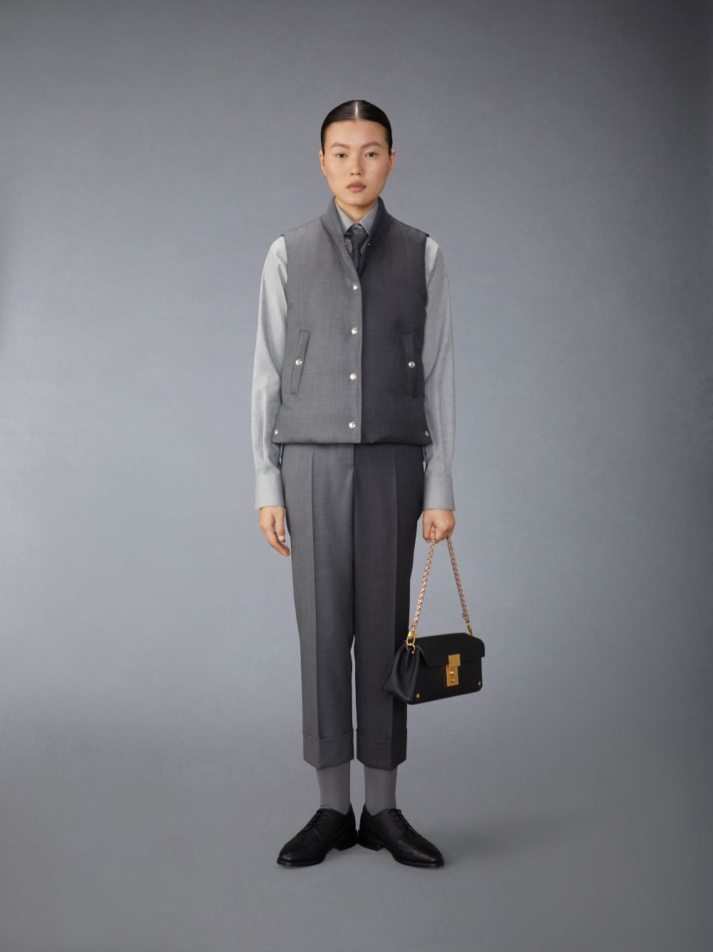 Thom Browne Stripe Cotton Flannel Classic Cropped Round Collar Hemd Damen Grau | RKC07Y25084