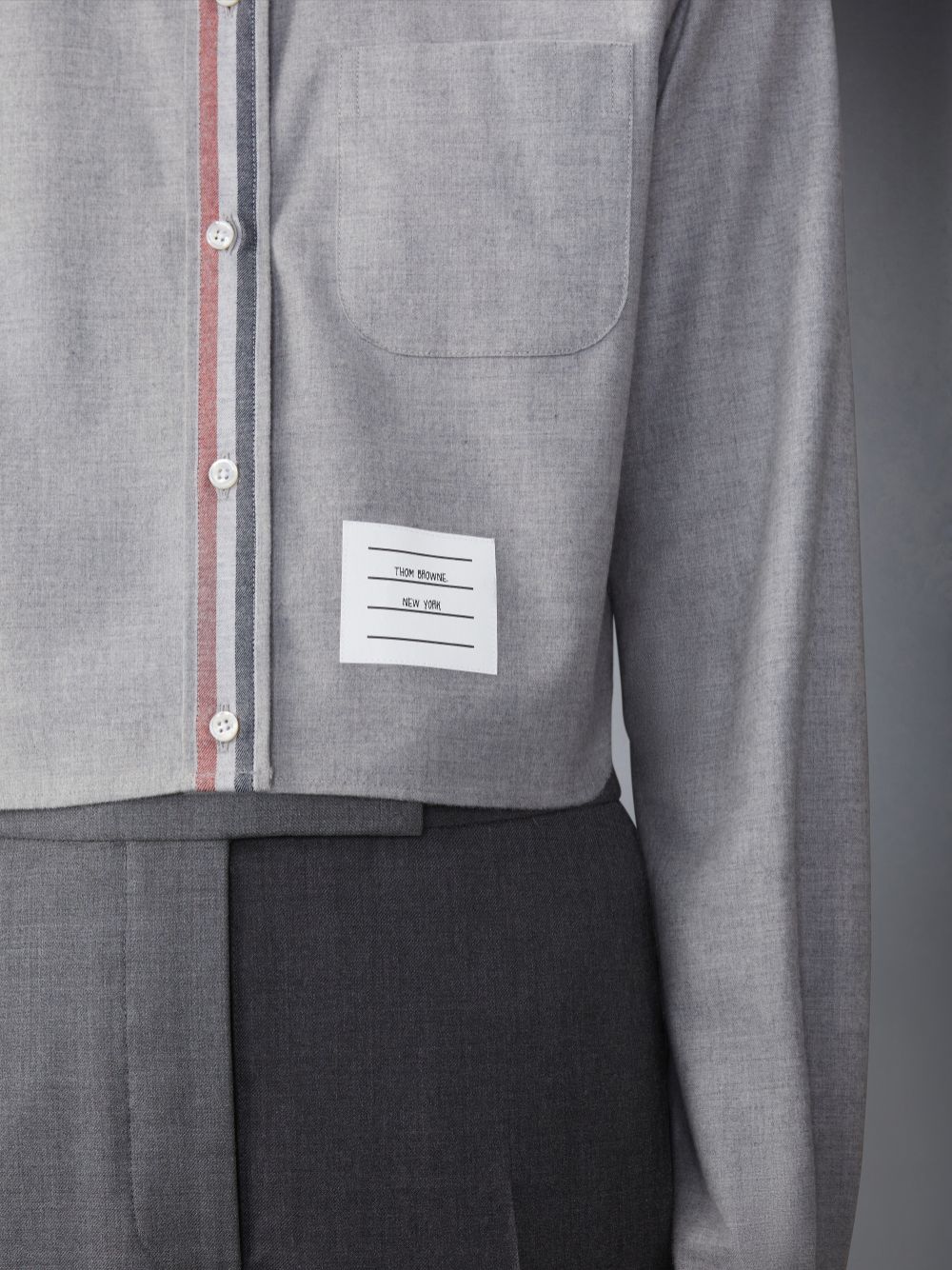Thom Browne Stripe Cotton Flannel Classic Cropped Round Collar Hemd Damen Grau | RKC07Y25084