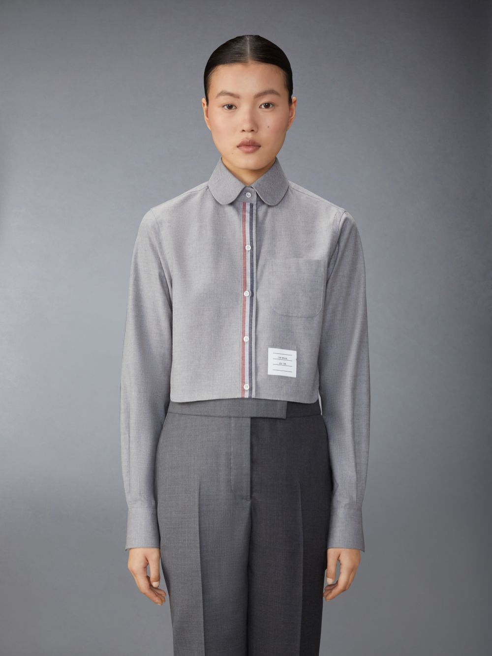 Thom Browne Stripe Cotton Flannel Classic Cropped Round Collar Hemd Damen Grau | RKC07Y25084