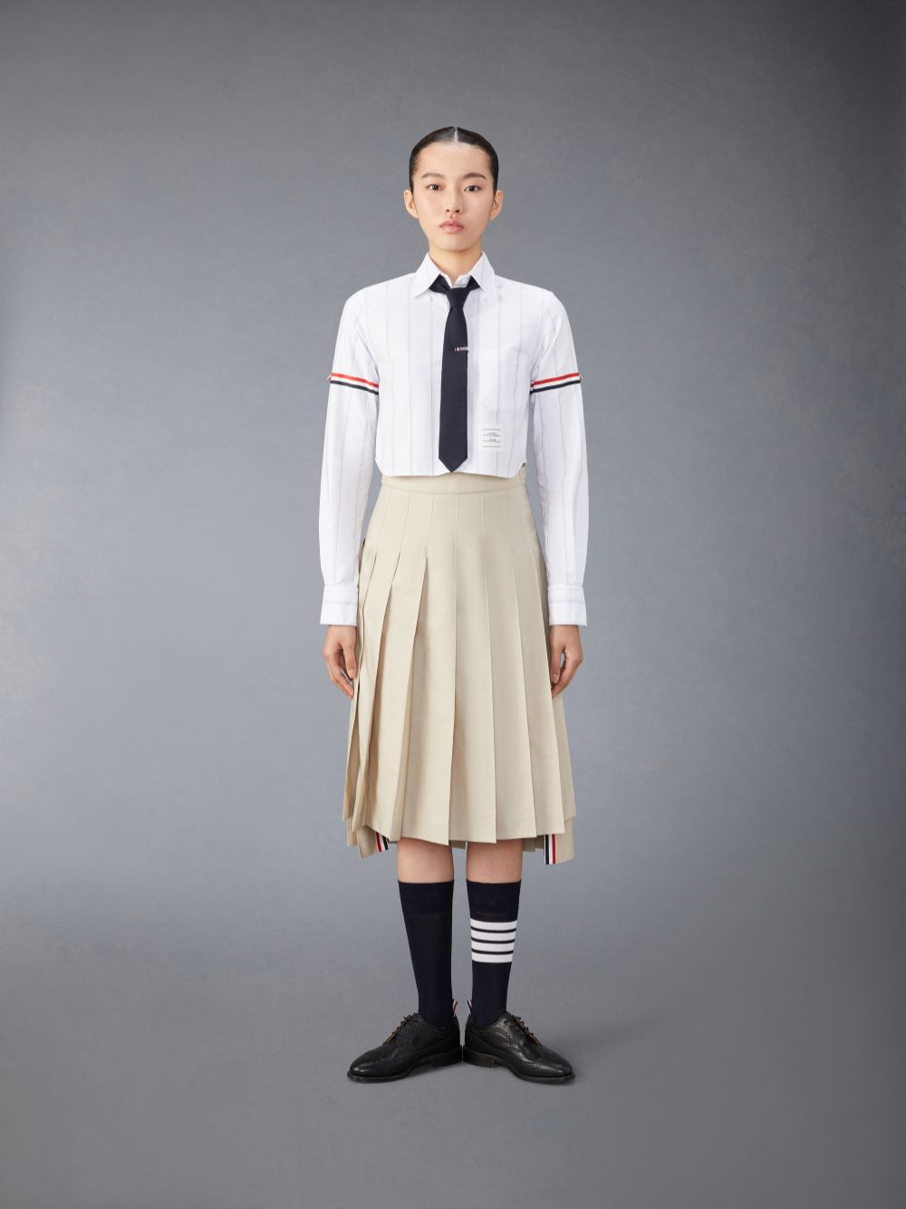 Thom Browne Stripe Oxford Armband Cropped Hemd Damen Weiß | FQC69X19367
