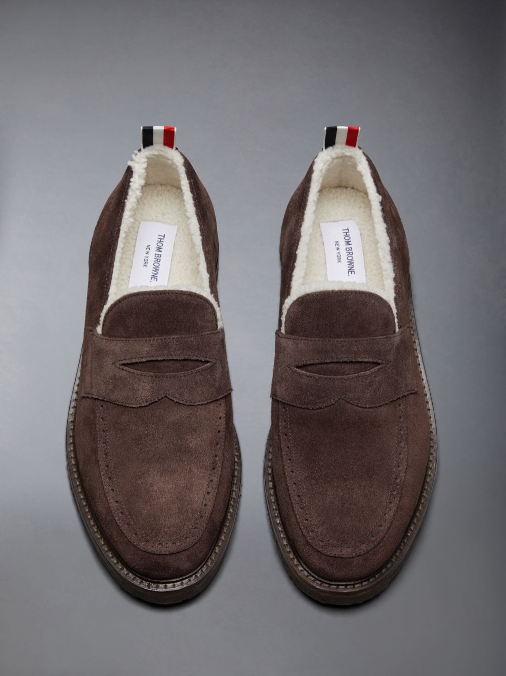Thom Browne Suede Crepe Sole Shearling Penny Halbschuhe Herren Braun | DOR27T20449