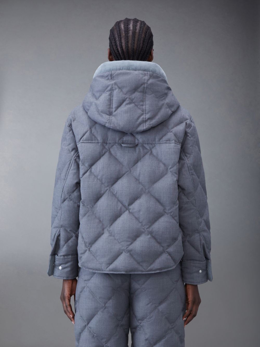 Thom Browne Super 120's Twill Down Hooded Patch Pocket Jacken Damen Grau | MJM80X75275